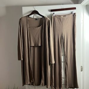 Three piece ribbed fashion, nova pant set with crop top